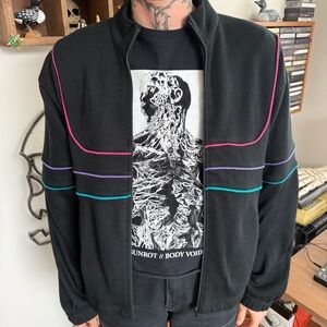Vintage 90s Black with Pink Purple Teal Piping Zip Up Track Jacket ~ Size Medium